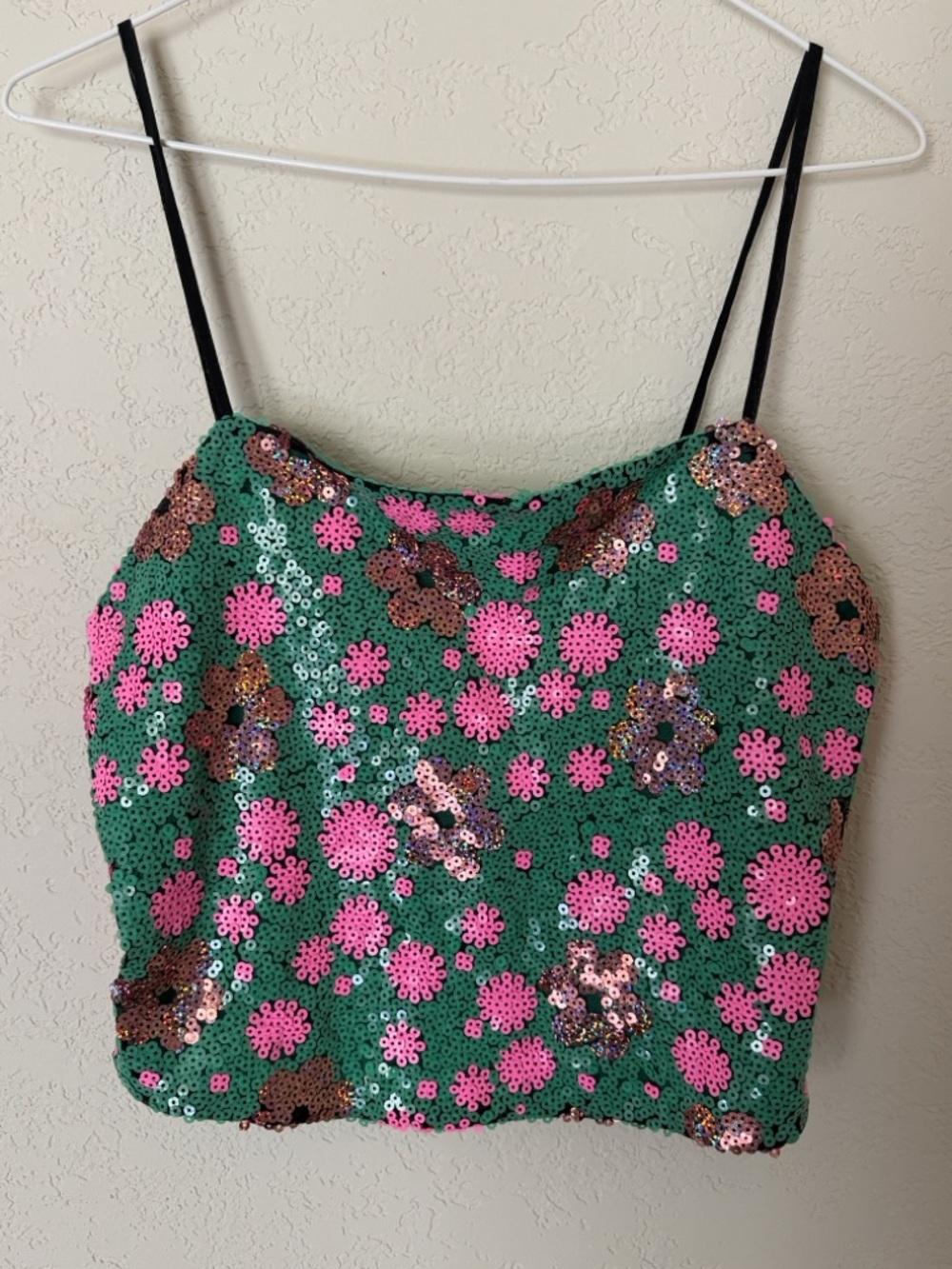 Top Shop Sequin Floral Crop Top Small